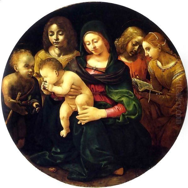 Madonna and Child with Saints and Angels Oil Painting by Piero Di Cosimo