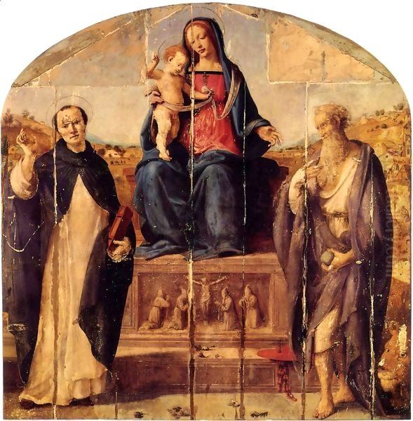 Madonna and Child with Saints Dominic and Jerome Oil Painting by Piero Di Cosimo