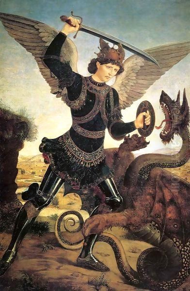 St Michael and the Dragon Oil Painting by Piero del Pollaiuolo