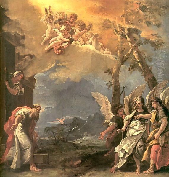 Abraham and Angels Oil Painting by Sebastiano Ricci