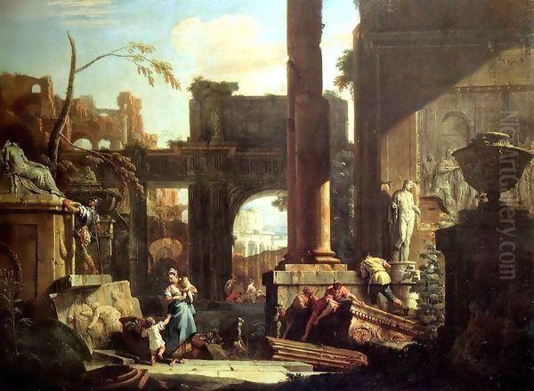 Classical Ruins and Figures Oil Painting by Sebastiano Ricci