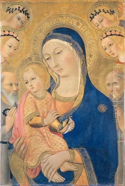 Madonna and Child with Saint Jerome, Saint Bernardino, and Four Angels Oil Painting by Sano Di Pietro