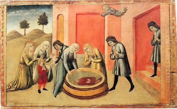 Saint Bernardino Resuscitating a Drowned Child Oil Painting by Sano Di Pietro