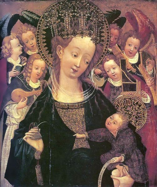 Madonna and Child with Six Angels Oil Painting by Konrad von Soest