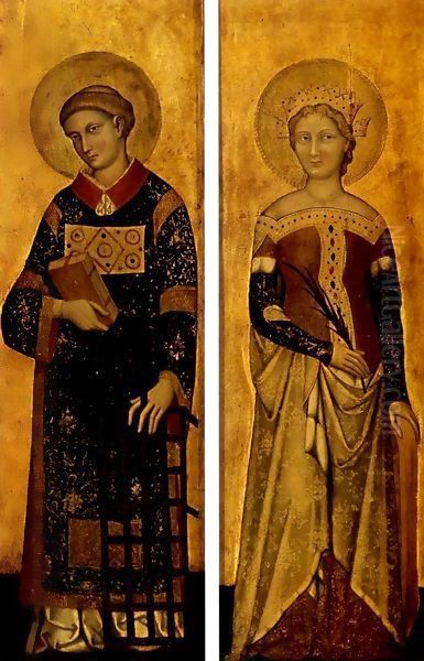 Saint Stephen and Saint Catherine of Alexandria Oil Painting by Konrad von Soest