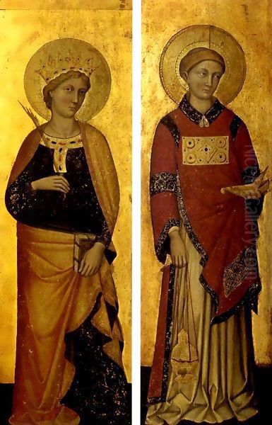 Saint Giustina and Saint Lawrence Oil Painting by Konrad von Soest