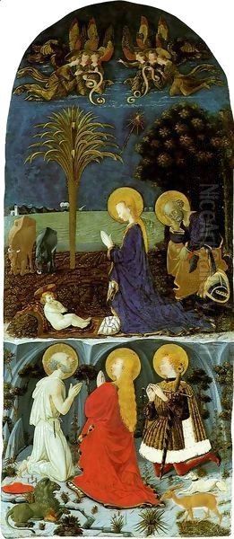 Adoration of the Child with Saint Jerome, Saint Mary Magdalene and Saint Eustache Oil Painting by Paolo Uccello