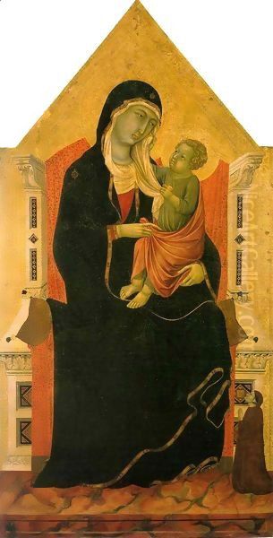 Madonna and Child with a Donor Oil Painting by Ugolino Di Nerio (Da Siena)