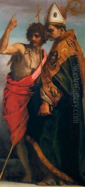 Sts John the Baptist and Bernardo degli Uberti Oil Painting by Andrea Del Sarto