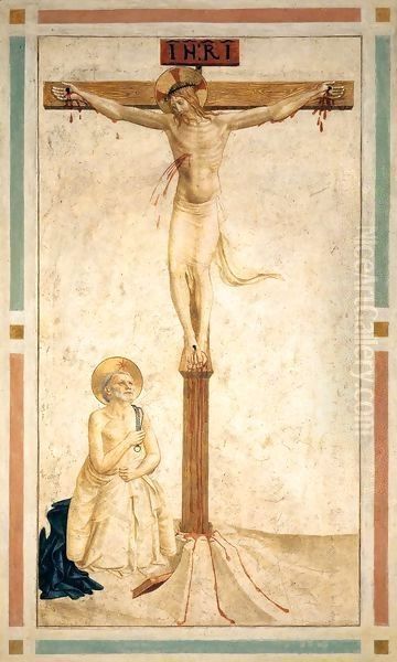 Crucifixion with St Dominic Flagellating Himself (Cell 20) Oil Painting by Angelico Fra