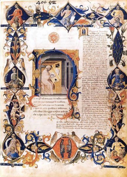 Inferno, from the Divine Comedy by Dante (Folio 3v) Oil Painting by Bartolomeo Di Fruosino