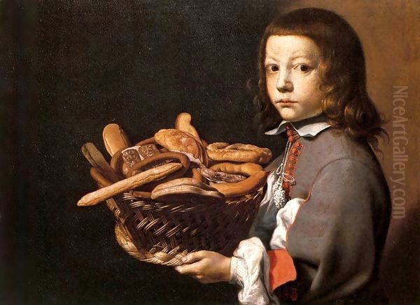 Boy with a Basket of Bread Oil Painting by Evaristo Baschenis