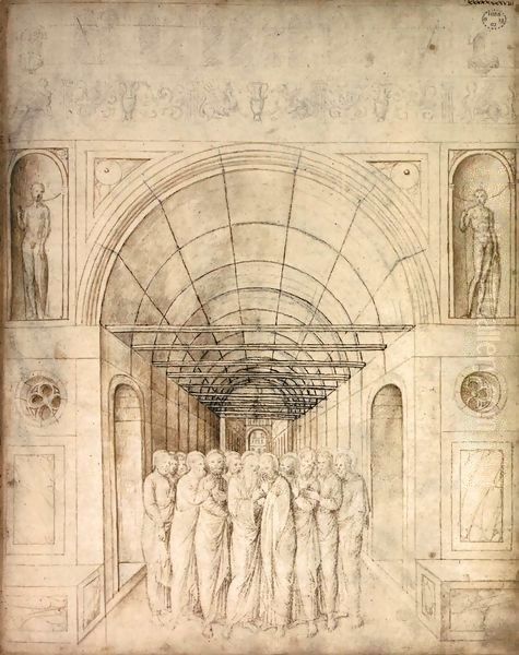 The Twelve Apostles in a Barrel Vaulted Passage Oil Painting by Jacopo Bellini