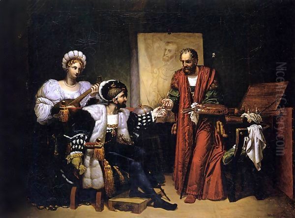 Charles V Picking up Titian's Paintbrush Oil Painting by Pierre-Nolasque Bergeret