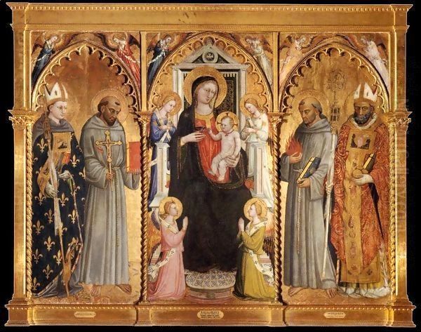 Madonna and Child with Saints and Angels Oil Painting by Bicci Di Lorenzo