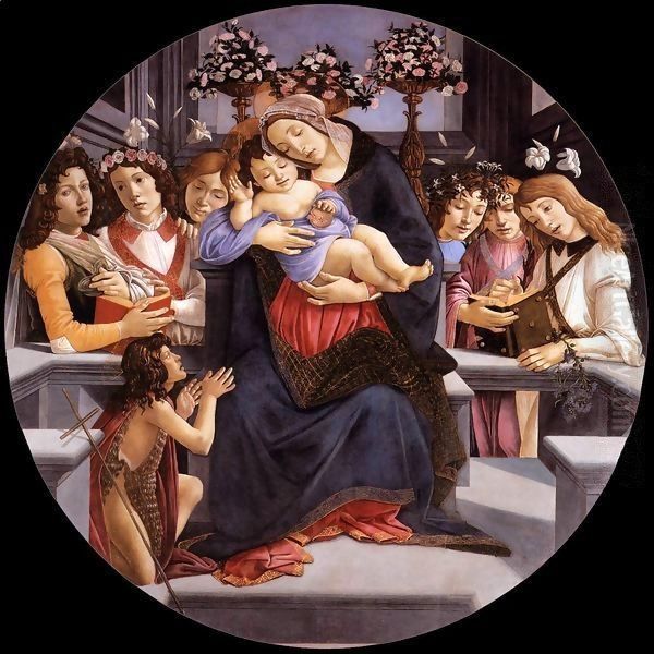 Virgin and Child with Six Angels and the Baptist Oil Painting by Sandro Botticelli