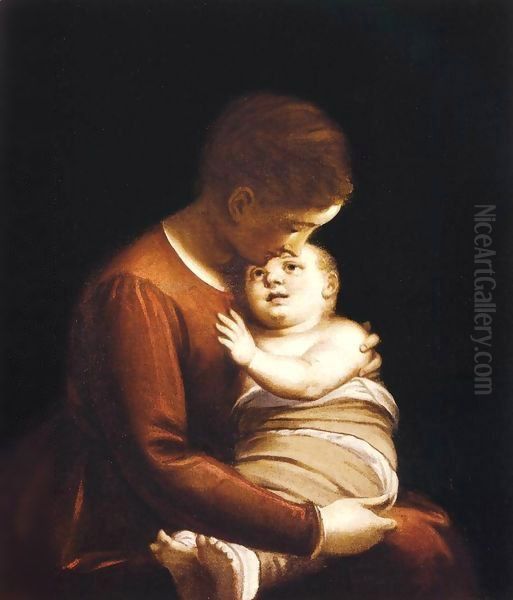 Virgin with the Christ Child in Swaddling Clothes Oil Painting by Luca Cambiaso