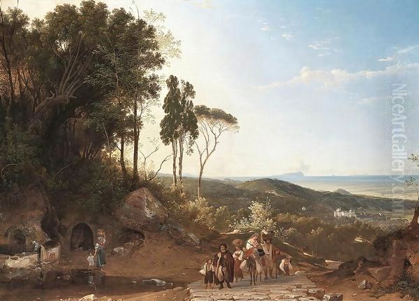 View of Ariccia with the Sea in the Background Oil Painting by Franz Ludwig Catel