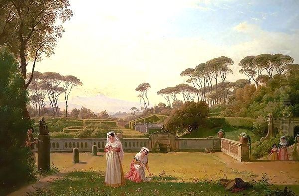 Garden of the Villa Doria Pamphili in Rome Oil Painting by Franz Ludwig Catel