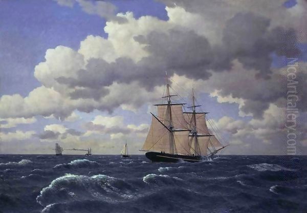 A Brig under Sail in Fair Weather Oil Painting by Christoffer Wilhelm Eckersberg