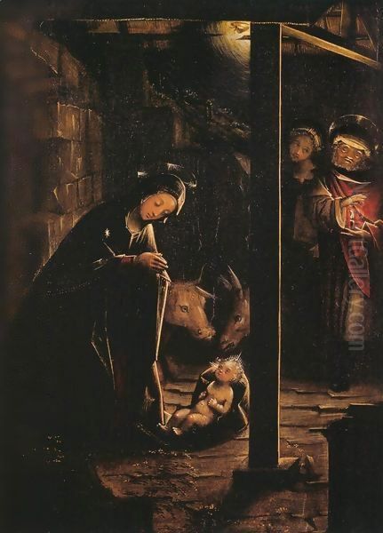 Nativity in Nocturnal Light Oil Painting by Defendente Ferrari