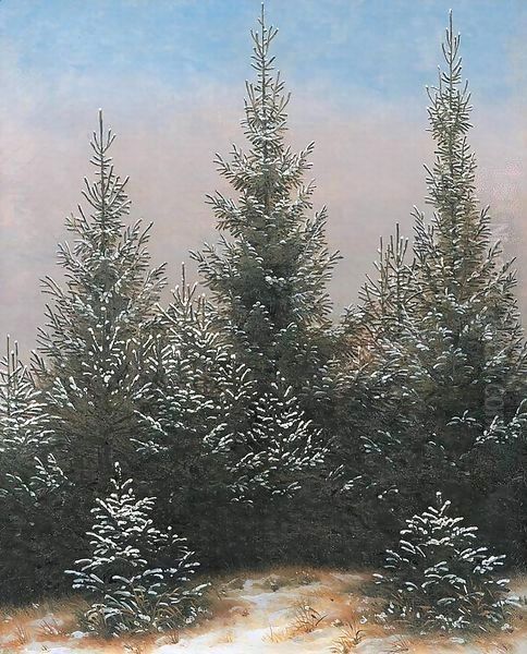 Fir Trees in the Snow Oil Painting by Caspar David Friedrich