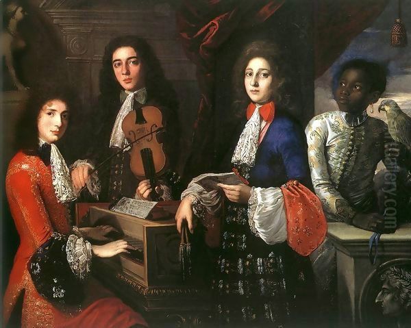 Portrait of Three Musicians of the Medici Court Oil Painting by Anton Domenico Gabbiani