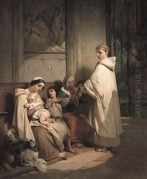 Monk Feeding the Poor Oil Painting by Louis Gallait