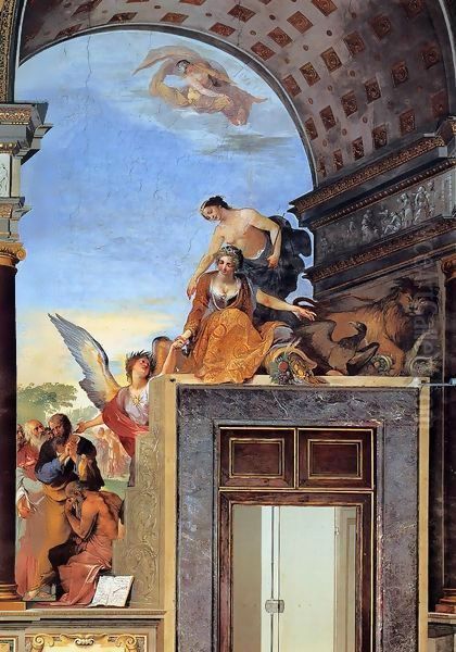 Fame Showing the Wandering Philosophers to Tuscany and Munificence Oil Painting by Giovanni Giovanni da San (Mannozzi)