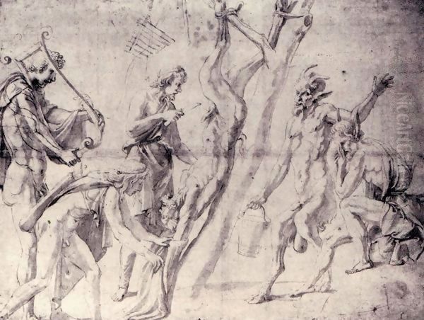 Flaying of Marsyas Oil Painting by Giulio Romano (Orbetto)