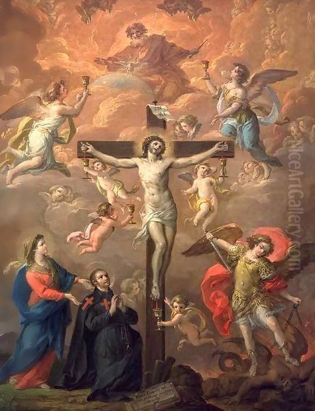 Crucifixion with St Michael Oil Painting by Antonio Gonzalez Velazquez