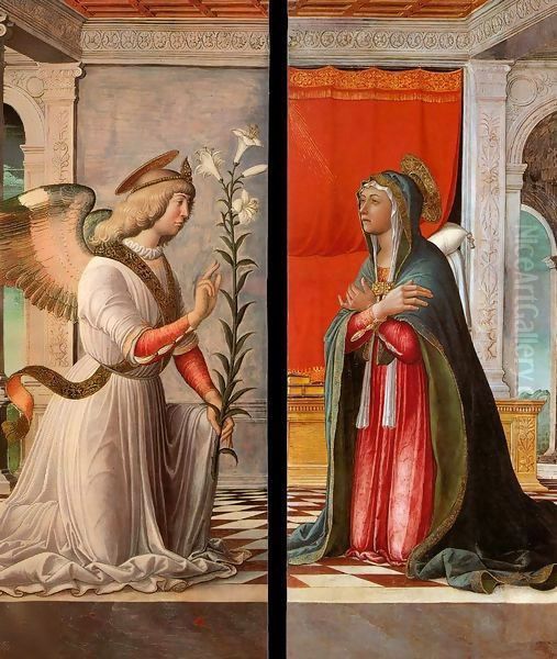 The Archangel Gabriel and the Virgin Annunciate Oil Painting by Jacopo da Montagnana