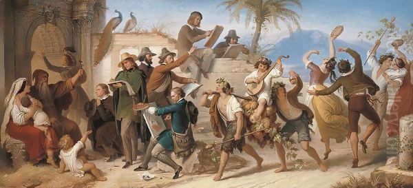 German Artists Make Their Sketches in Rome Oil Painting by Wilhelm von Kaulbach