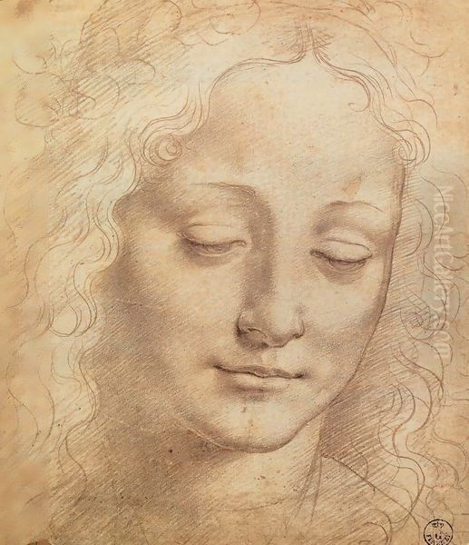 Female Head Oil Painting by Leonardo Da Vinci