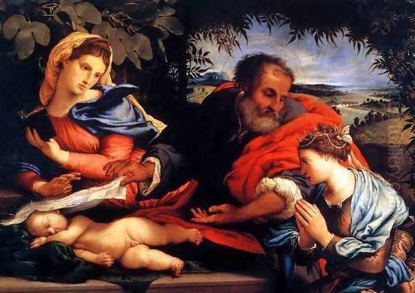 The Holy Family and St Catherine Oil Painting by Lorenzo Lotto