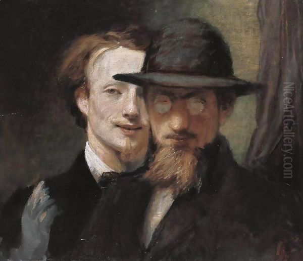 Double Portrait of Marees and Lenbach Oil Painting by Hans von Marees