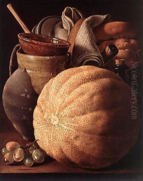 Still-Life with Cantaloup Melon Oil Painting by Luis Eugenio Melendez