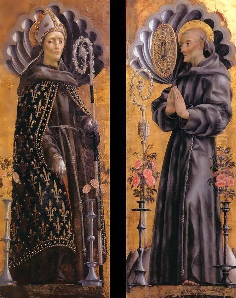 St Louis of Toulouse; St Bernardino of Siena Oil Painting by Michele Pannonio