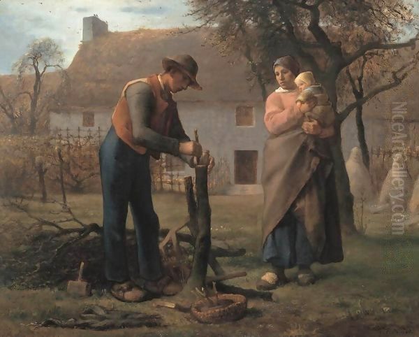 Farmer Inserting a Graft on a Tree Oil Painting by Jean-Francois Millet