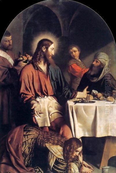 Supper in the House of Simon Pharisee Oil Painting by Moretto Da Brescia