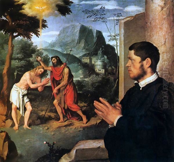 The Baptism of Christ with a Donor Oil Painting by Giovanni Battista Moroni