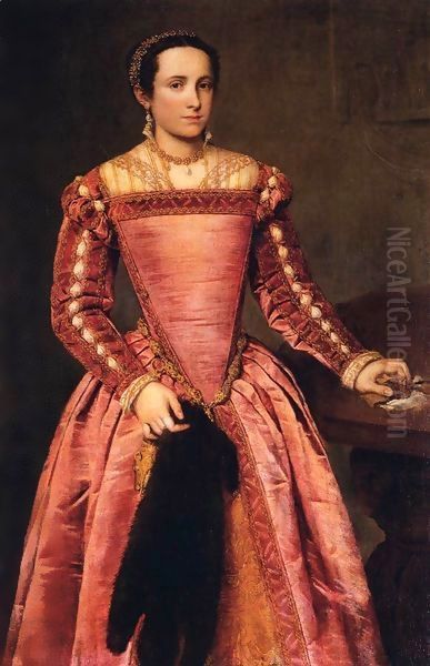 Woman in a Red Dress Oil Painting by Giovanni Battista Moroni