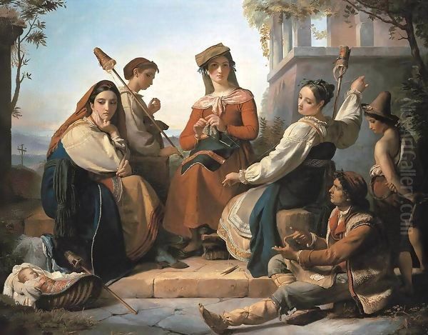 Women Spinning in Fondi Oil Painting by Francois-Joseph Navez