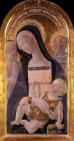 Madonna and Child between St Jerome and St Bernardino of Siena Oil Painting by Neroccio (Bartolommeo) De' Landi