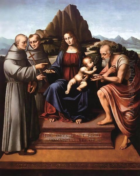 Virgin and Child Enthroned with Saints Oil Painting by Marco d' Oggiono