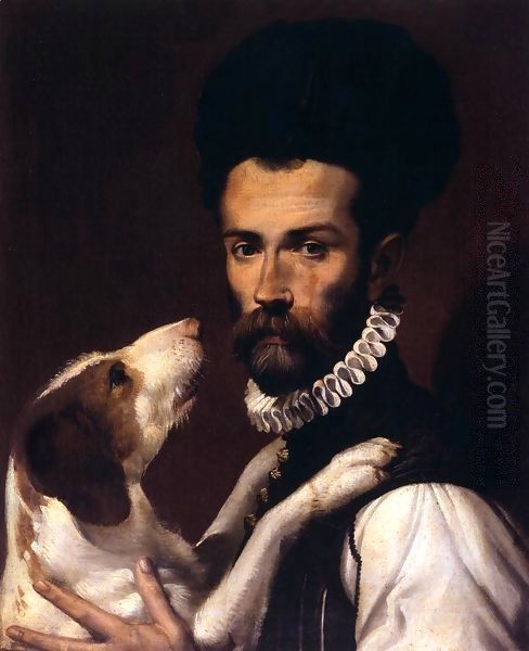 Portrait of a Man with a Dog Oil Painting by Bartolomeo Passerotti