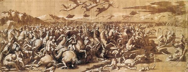 The Battle at Pons Milvius Oil Painting by Giovanni Francesco Penni