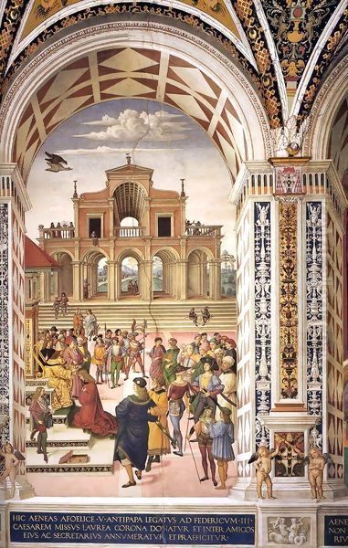 No. 3 Frederick III Crowning Enea Silvio Piccolomini with a Laurel Wreath Oil Painting by Bernardino di Betto (Pinturicchio)