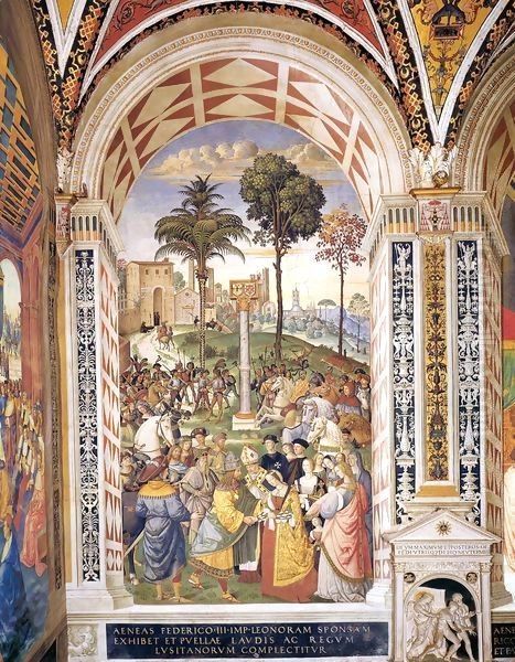 No. 5 Enea Silvio Piccolomini Presents Frederick III to Eleonora of Portugal Oil Painting by Bernardino di Betto (Pinturicchio)