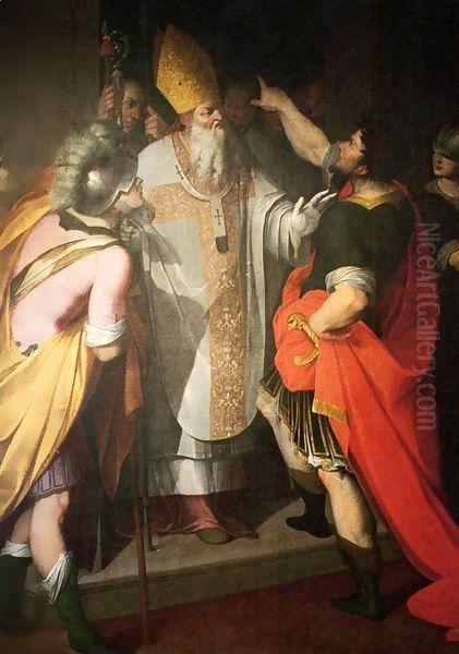 St Ambrose Stopping Theodosius Oil Painting by Camillo Procaccini